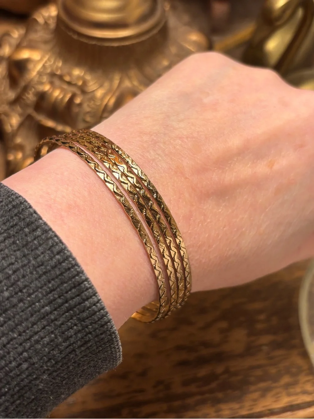 Rose Gold Textured Stacking Hoop Bracelet Set